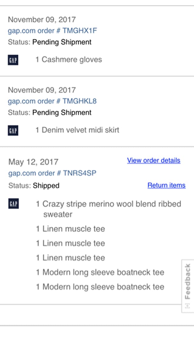 Old Order History page