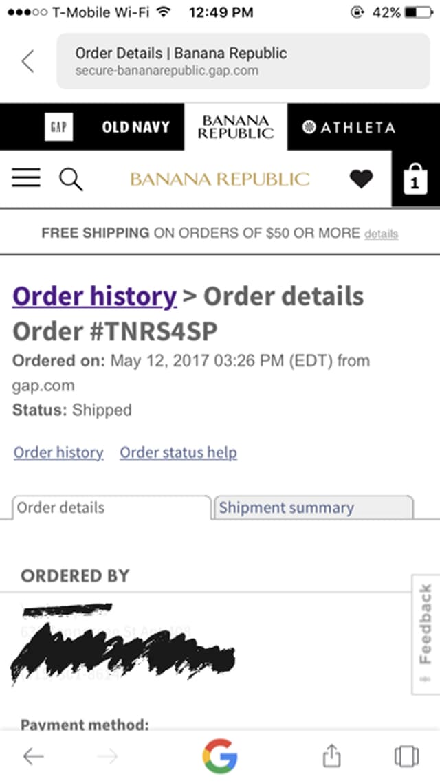 Old Order Details page