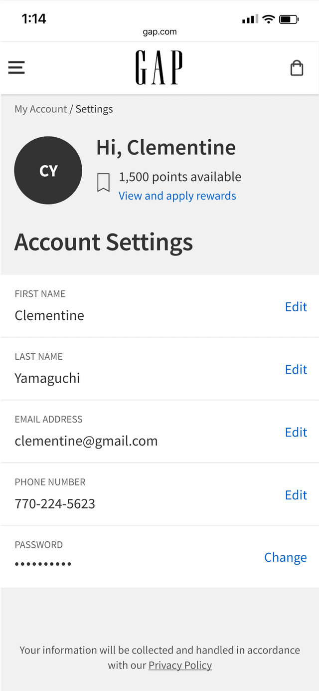 Settings screen